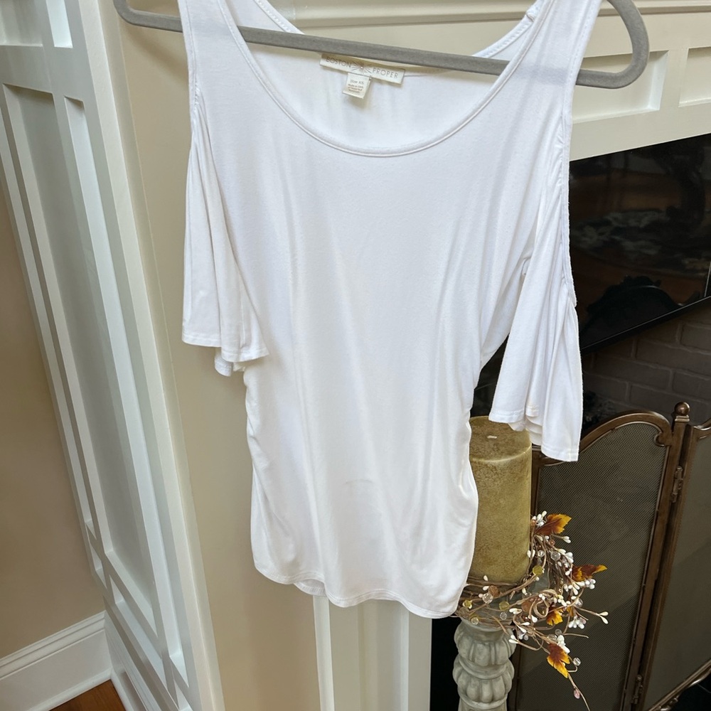 Boston Proper White Cold Shoulder Asymmetrical Top